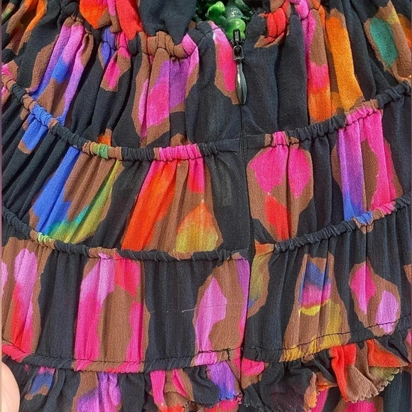 Farm Rio Anthropologie Iridescent Leopards Black Ruffled Dress - Size Small - Picture 13 of 16